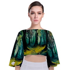 Trees Forest Mystical Forest Nature Junk Journal Landscape Nature Tie Back Butterfly Sleeve Chiffon Top