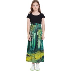 Trees Forest Mystical Forest Nature Junk Journal Landscape Nature Kids  Flared Maxi Skirt by Maspions