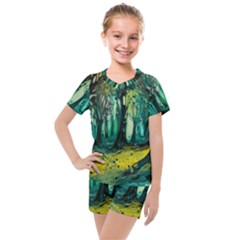 Trees Forest Mystical Forest Nature Junk Journal Landscape Nature Kids  Mesh T-shirt And Shorts Set