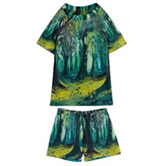 Trees Forest Mystical Forest Nature Junk Journal Landscape Nature Kids  Swim T-shirt And Shorts Set by Maspions