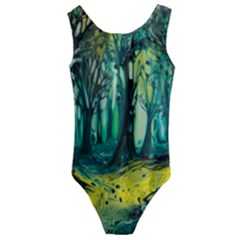 Trees Forest Mystical Forest Nature Junk Journal Landscape Nature Kids  Cut-out Back One Piece Swimsuit by Maspions