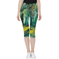 Trees Forest Mystical Forest Nature Junk Journal Landscape Nature Inside Out Lightweight Velour Capri Leggings 