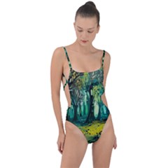 Trees Forest Mystical Forest Nature Junk Journal Landscape Nature Tie Strap One Piece Swimsuit