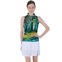 Trees Forest Mystical Forest Nature Junk Journal Landscape Nature Women s Sleeveless Polo T-shirt by Maspions