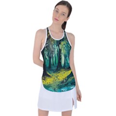 Trees Forest Mystical Forest Nature Junk Journal Landscape Nature Racer Back Mesh Tank Top by Maspions