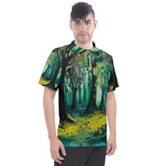 Trees Forest Mystical Forest Nature Junk Journal Landscape Nature Men s Polo T-shirt