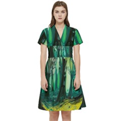 Trees Forest Mystical Forest Nature Junk Journal Landscape Nature Short Sleeve Waist Detail Dress