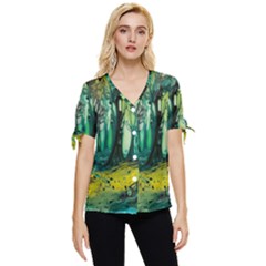 Trees Forest Mystical Forest Nature Junk Journal Landscape Nature Bow Sleeve Button Up Top