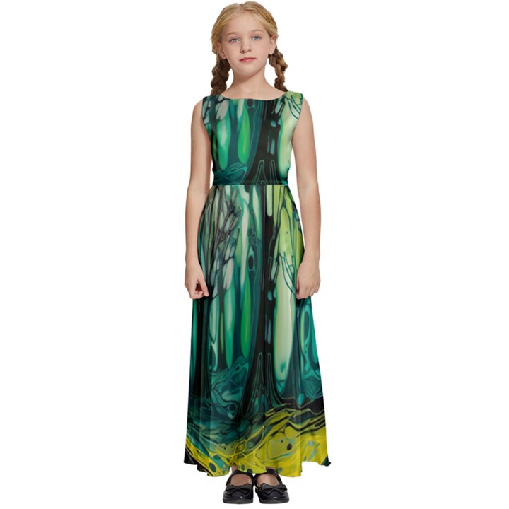 Trees Forest Mystical Forest Nature Junk Journal Landscape Nature Kids  Satin Sleeveless Maxi Dress