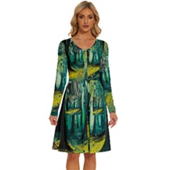 Trees Forest Mystical Forest Nature Junk Journal Landscape Nature Long Sleeve Dress With Pocket