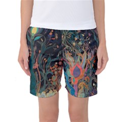 Trees Forest Mystical Forest Nature Junk Journal Landscape Women s Basketball Shorts