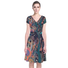 Trees Forest Mystical Forest Nature Junk Journal Landscape Short Sleeve Front Wrap Dress