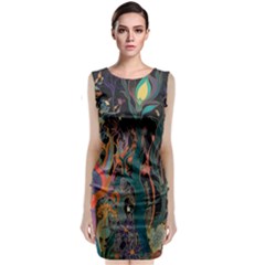 Trees Forest Mystical Forest Nature Junk Journal Landscape Sleeveless Velvet Midi Dress