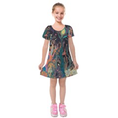 Trees Forest Mystical Forest Nature Junk Journal Landscape Kids  Short Sleeve Velvet Dress