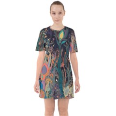 Trees Forest Mystical Forest Nature Junk Journal Landscape Sixties Short Sleeve Mini Dress