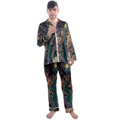 Trees Forest Mystical Forest Nature Junk Journal Landscape Men s Long Sleeve Satin Pajamas Set