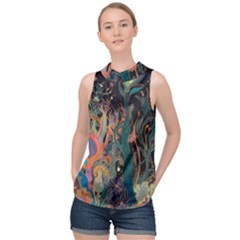 Trees Forest Mystical Forest Nature Junk Journal Landscape High Neck Satin Top