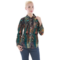 Trees Forest Mystical Forest Nature Junk Journal Landscape Women s Long Sleeve Pocket Shirt