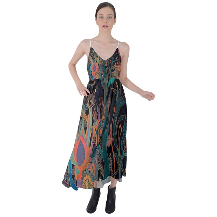 Trees Forest Mystical Forest Nature Junk Journal Landscape Tie Back Maxi Dress