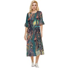 Trees Forest Mystical Forest Nature Junk Journal Landscape Double Cuff Midi Dress