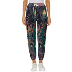 Trees Forest Mystical Forest Nature Junk Journal Landscape Women s Cropped Drawstring Pants