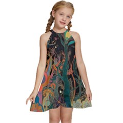 Trees Forest Mystical Forest Nature Junk Journal Landscape Kids  Halter Collar Waist Tie Chiffon Dress