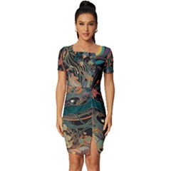 Trees Forest Mystical Forest Nature Junk Journal Landscape Fitted Knot Split End Bodycon Dress