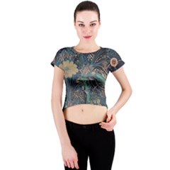 Flowers Trees Forest Mystical Forest Nature Junk Journal Scrapbooking Background Landscape Crew Neck Crop Top