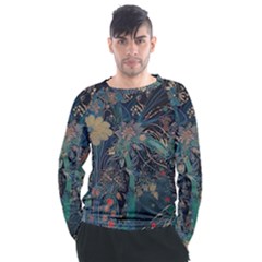 Flowers Trees Forest Mystical Forest Nature Junk Journal Scrapbooking Background Landscape Men s Long Sleeve Raglan T-shirt