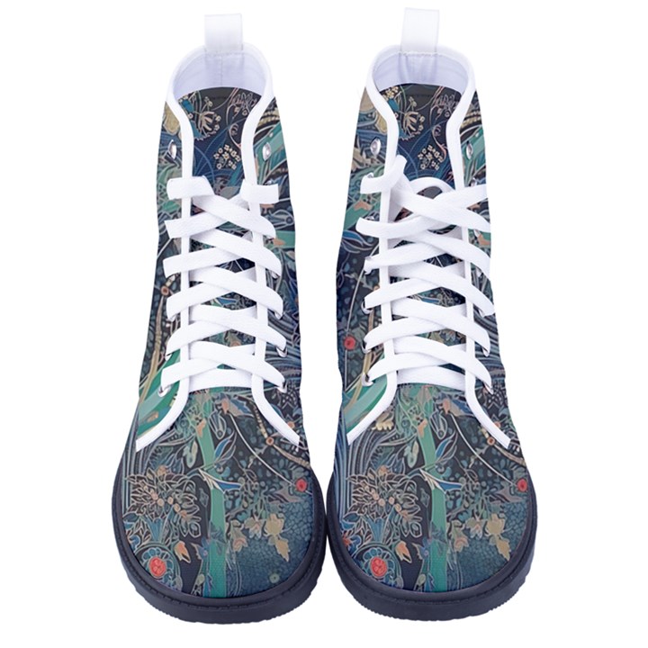 Flowers Trees Forest Mystical Forest Nature Junk Journal Scrapbooking Background Landscape Women s High-Top Canvas Sneakers