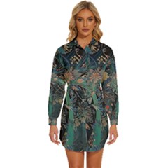 Flowers Trees Forest Mystical Forest Nature Junk Journal Scrapbooking Background Landscape Womens Long Sleeve Shirt Dress