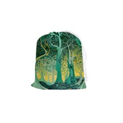 Trees Forest Mystical Forest Nature Junk Journal Scrapbooking Background Landscape Drawstring Pouch (small)