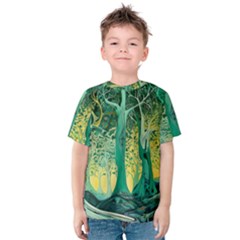 Trees Forest Mystical Forest Nature Junk Journal Scrapbooking Background Landscape Kids  Cotton T-shirt