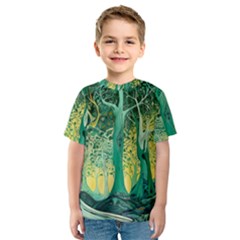 Trees Forest Mystical Forest Nature Junk Journal Scrapbooking Background Landscape Kids  Sport Mesh T-shirt