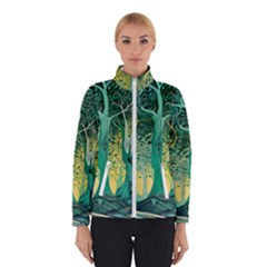 Trees Forest Mystical Forest Nature Junk Journal Scrapbooking Background Landscape Women s Bomber Jacket