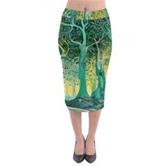 Trees Forest Mystical Forest Nature Junk Journal Scrapbooking Background Landscape Midi Pencil Skirt