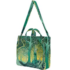 Trees Forest Mystical Forest Nature Junk Journal Scrapbooking Background Landscape Square Shoulder Tote Bag