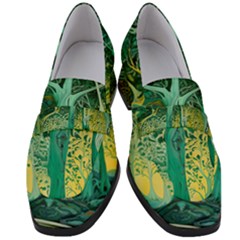 Trees Forest Mystical Forest Nature Junk Journal Scrapbooking Background Landscape Women s Chunky Heel Loafers