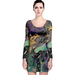 Flowers Trees Forest Mystical Forest Nature Long Sleeve Velvet Bodycon Dress