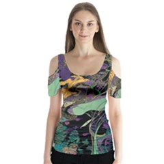 Flowers Trees Forest Mystical Forest Nature Butterfly Sleeve Cutout T-shirt 