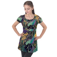 Flowers Trees Forest Mystical Forest Nature Puff Sleeve Tunic Top