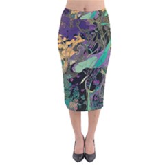 Flowers Trees Forest Mystical Forest Nature Velvet Midi Pencil Skirt