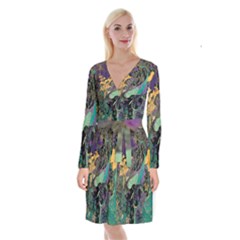 Flowers Trees Forest Mystical Forest Nature Long Sleeve Velvet Front Wrap Dress by Maspions