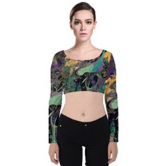 Flowers Trees Forest Mystical Forest Nature Velvet Long Sleeve Crop Top