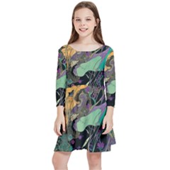 Flowers Trees Forest Mystical Forest Nature Kids  Quarter Sleeve Skater Dress