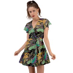 Flowers Trees Forest Mystical Forest Nature Flutter Sleeve Wrap Dress