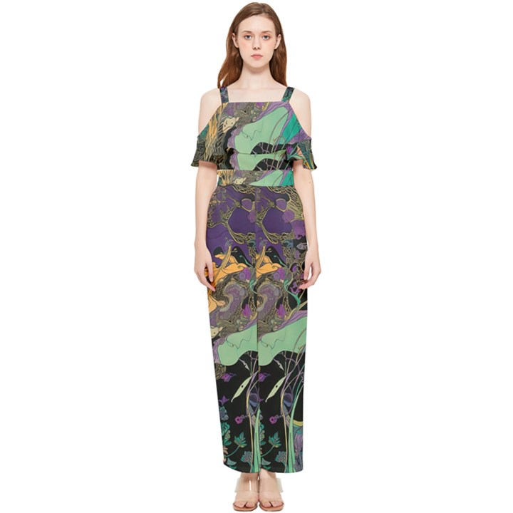 Flowers Trees Forest Mystical Forest Nature Draped Sleeveless Chiffon Jumpsuit