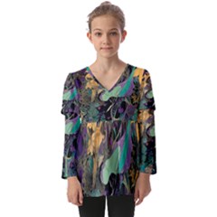 Flowers Trees Forest Mystical Forest Nature Kids  V Neck Casual Top by Maspions