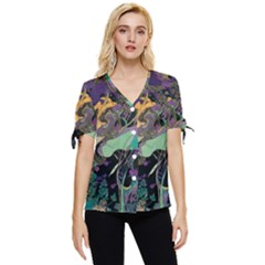 Flowers Trees Forest Mystical Forest Nature Bow Sleeve Button Up Top