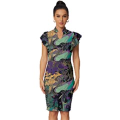 Flowers Trees Forest Mystical Forest Nature Vintage Frill Sleeve V-neck Bodycon Dress